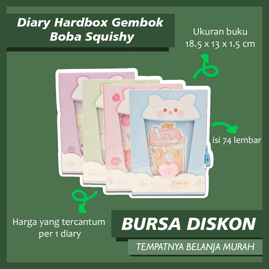 

Diary Hardbox Gembok Boba Squishy Full Color Jurnal Notebook Kunci