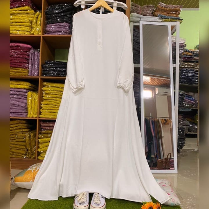 gamis crinkle polos lengan karet size S M L XL fashion muslim wanita terbaru RHINO DRESS