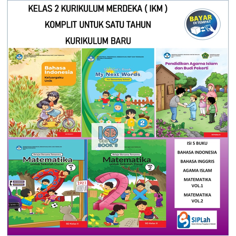 kelas 2 set isi 5  buku pelajaran sekolah kurikulum merdeka ikm( bahasa indonesia, bahasa inggris, m