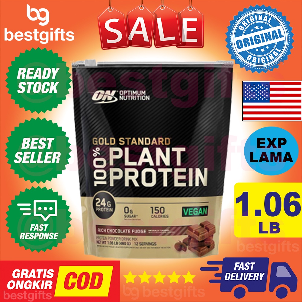 OPTIMUM NUTRITION ON GOLD STANDARD 100% PLANT PROTEIN CHOCOLATE VEGAN COCOK UNTUK VEGETARIAN 1.06 LB