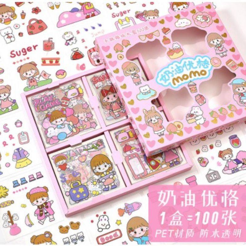 

100 Lembar Stiker Motif Kartun Korea Lucu Anti Air Dekorasi Handbook Scrapbook DIY sticker 2D botol viral botol gemoy botol bear