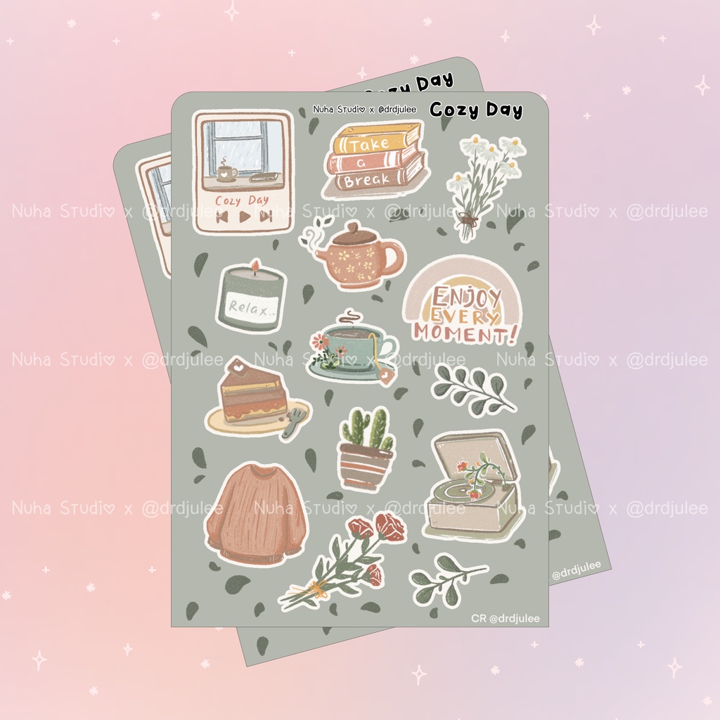 

Sticker by drdjulee | Cozy Day Playlist Book Buku Flower Bunga Rainbow Pelangi Cake Kue Rose Cactus Mawar Kaktus | Aesthetic Sticker Estetik Stiker HP Laptop Botol Cute Waterproof Scrapbook Diary Journal Bujo Anti Air