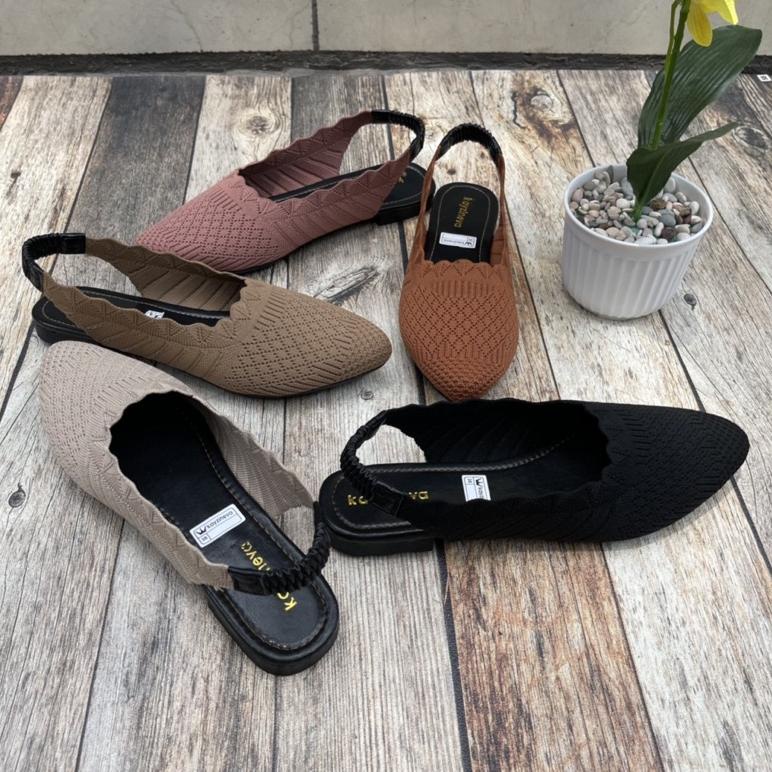 SIAP KIRIM Sepatu Wanita Flat Shoes Simple Balet Rajut Import