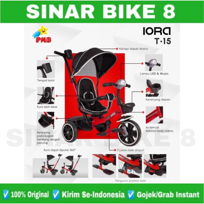 Sepeda Roda Tiga Tricycle Anak PMB T-15 Kursi Putar