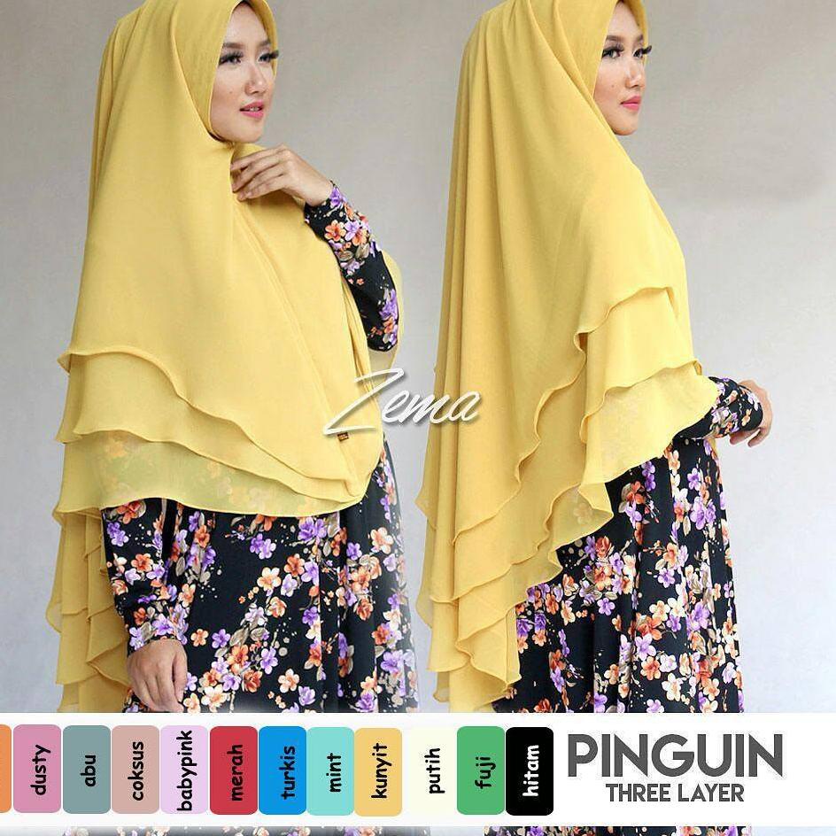 Menarik Jilbab Syari Khimar Ceruti guin 3 Layer / Jilbab Instan Syari / Jumbo / Muslimah Wanita