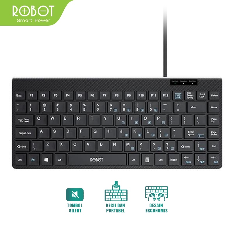 ROBOT Keyboard RK10 Portable Mini - Robot Keyboard Wired Ultra Thin USB Tombol Silent Click Ori