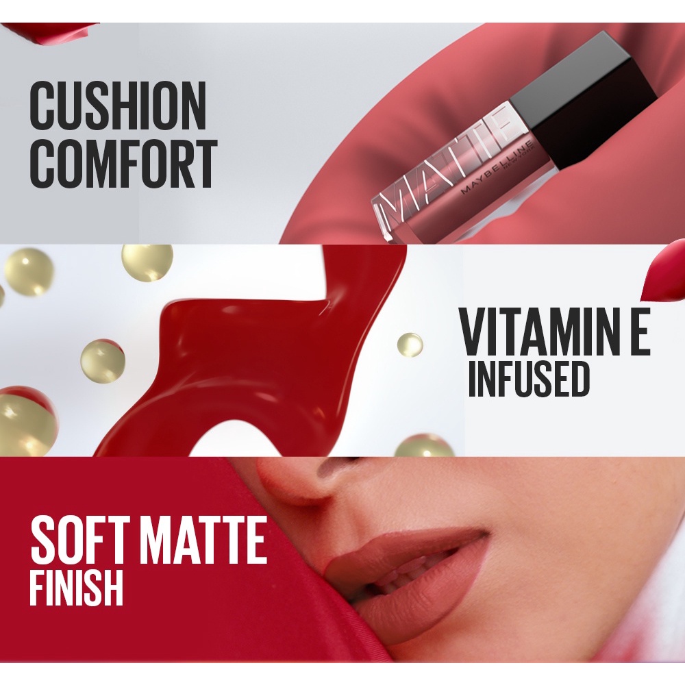 Maybelline Cushion Matte Lip Cream - Lipstick Soft Velvet Finish Lembut &amp; Ringan Cream Lipstik Ombre Vit E