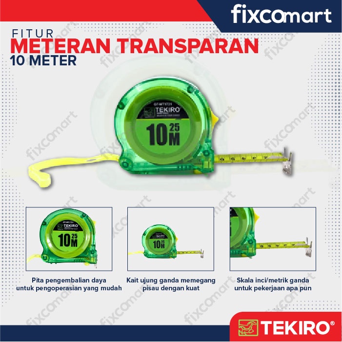 Tekiro Meteran Transparan 10 M / Tekiro Alat Ukur Manual