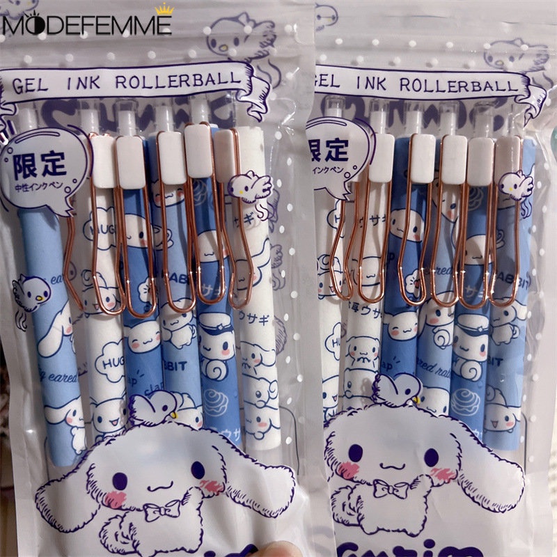 1 /6 Pcs Lucu Telinga Besar Anjing Pena Netral Perlengkapan Kantor Sekolah Siswa Menulis Alat Tulis Dengan Kait Blue Laurel Dog Ins Style Press Move Pen Neutral Pen