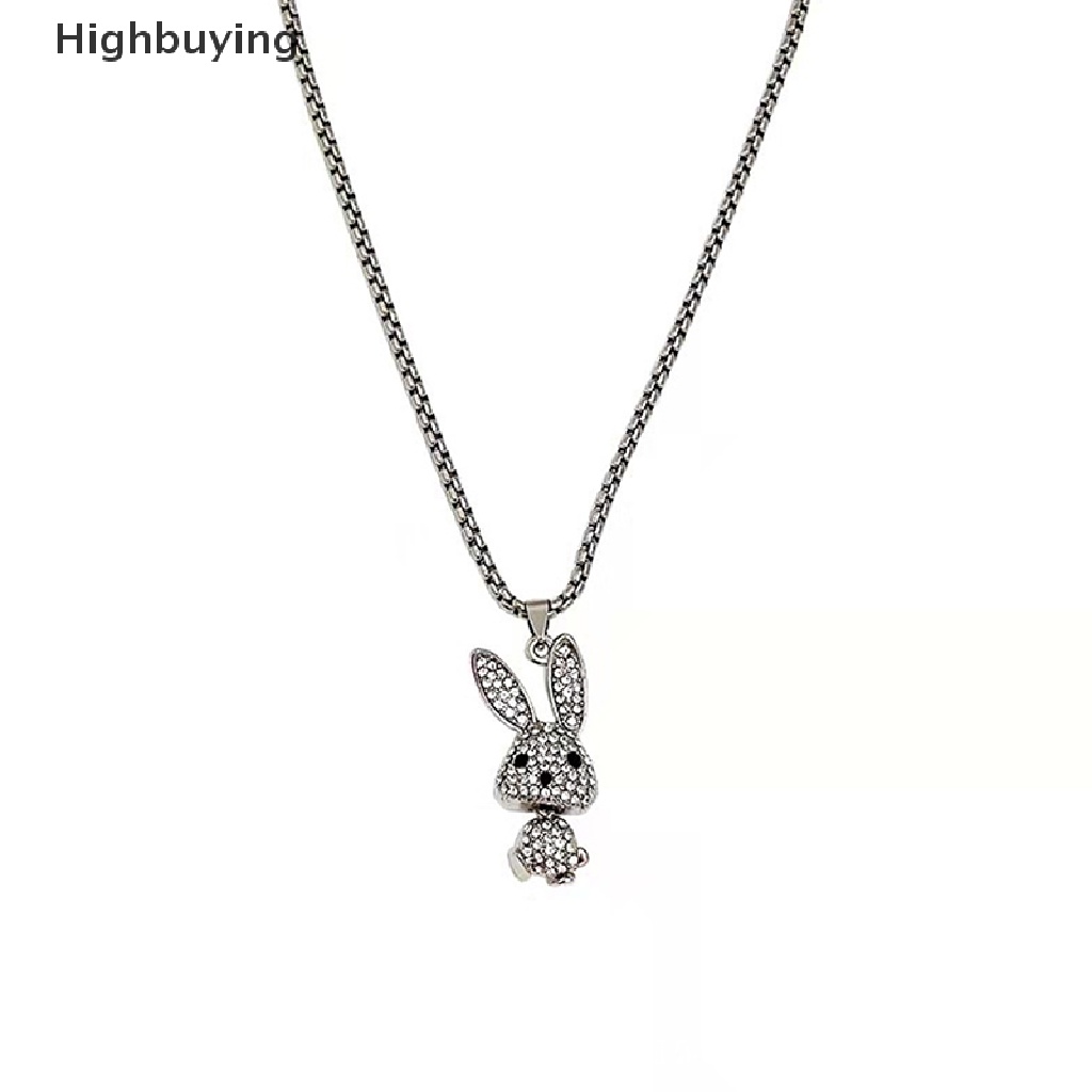 Hbid Fashion Punk Kristal Berlian Imitasi Choker Kalung Kelinci Bunny Liontin Stainless Steel Rantai Kalung Panjang Hip Hop Pesta Perhiasan Aksesoris Glory