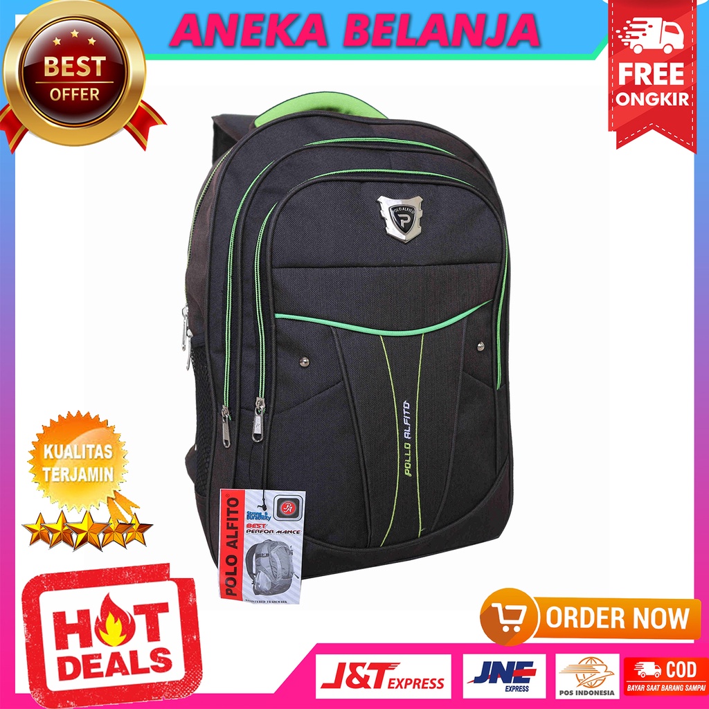 Tas Ransel Pria Alfito Bordir Hitam List Hijau Tas Seminar Diklat Kuliah Kerja Ransel Sekolah Berkualitas Free Raincover Bahan Awet Tebal Halus Harga Termurah Terlaris Berkualitas