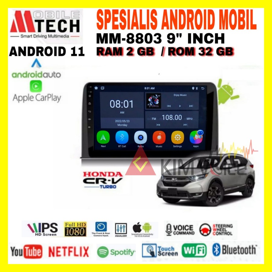 Head Unit Android Mtech OEM CRV Turbo 2021 Up + Soket Canbus