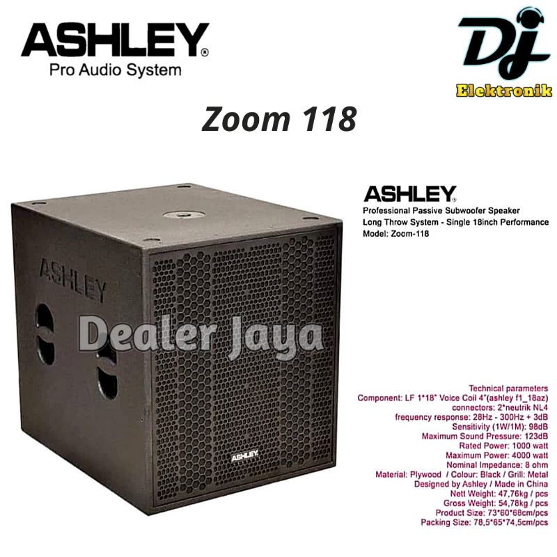 Speaker Subwoofer Ashley ZOOM 118 / ZOOM118 - 18 inch Pasif