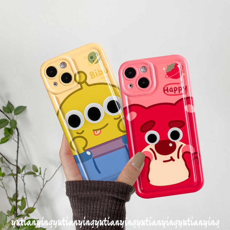 Cute Strawberry Bear Manyo Alien Case Kompatibel Untuk iPhone 7plus XR 8plus 14 11 13 12 Pro Max7 8 6 6S Plus X XS MAX Kartun Toy Story Soft TPU Pasangan Kekasih Ponsel Cover