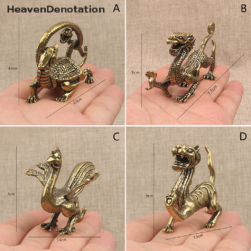 [Denotasi Surga] Patung Miniatur Binatang Kuno Cina Tembaga Murni Ornamen Naga HDV