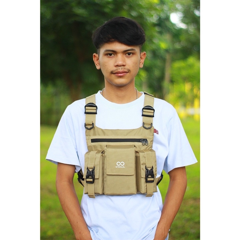 CHEST BAG GOLDY V3 - Tas dada Pria terbaru 2023 Material Cordura Black/Gold