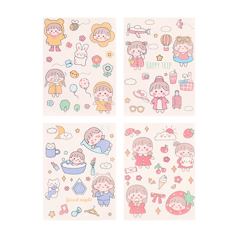 4lembar/set Stiker Gaya Ins Jepang Gadis Diy Diary Jurnal Stiker Hias