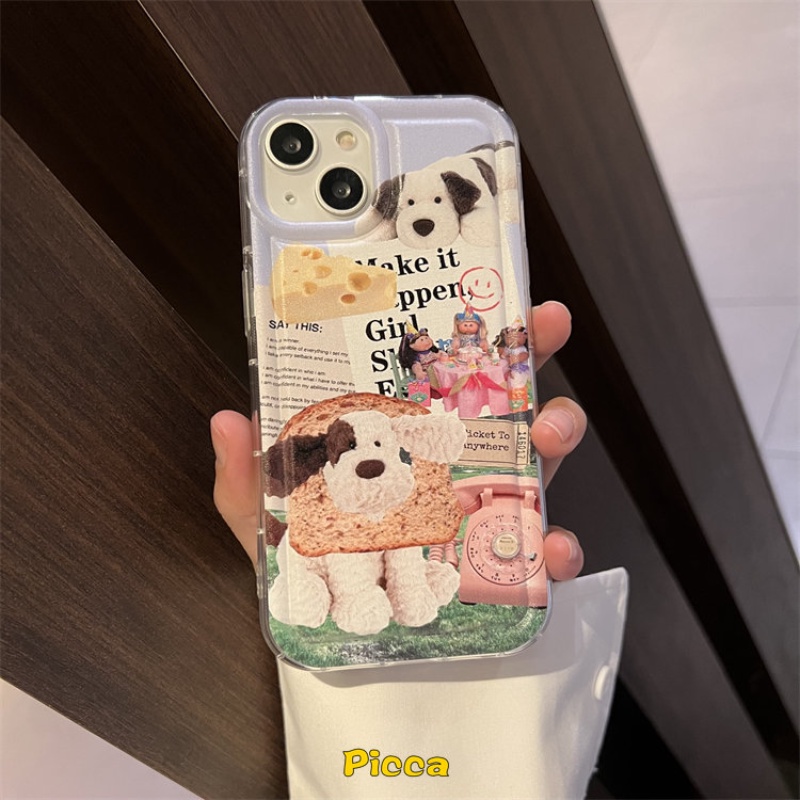 Kreatif Shockproof Airbag Casing Transparan Kompatibel Untuk Iphone 7Plus 8Plus Xr 11 13 12 Pro Max 14 6 6s Plus X Xs Max SE 2020 Lucu Kartun Klip Art Anjing Lembut TPU Phone Cover