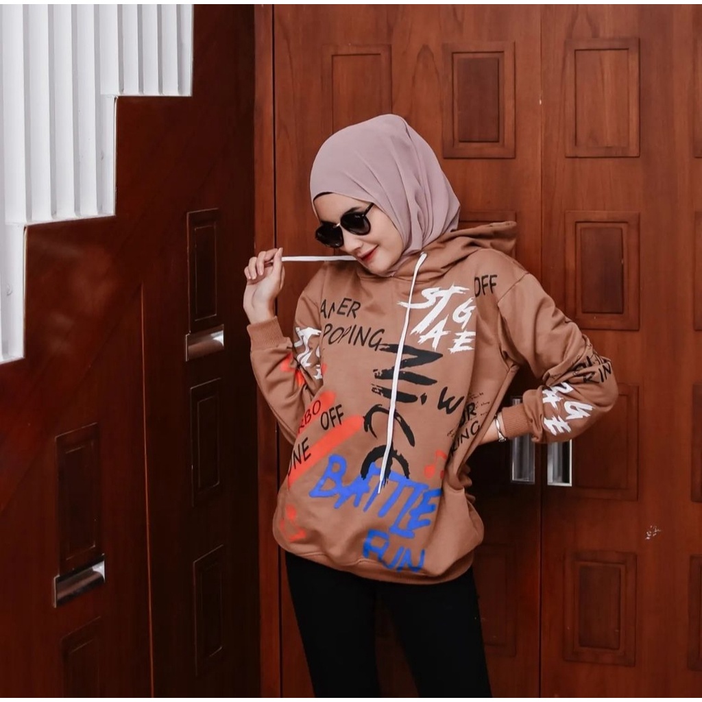 Sweater Hoodie Pria Wanita NICE BATTLE HOODIE Atasan Jumper Korean Outfit Stylish Kasual Trendy