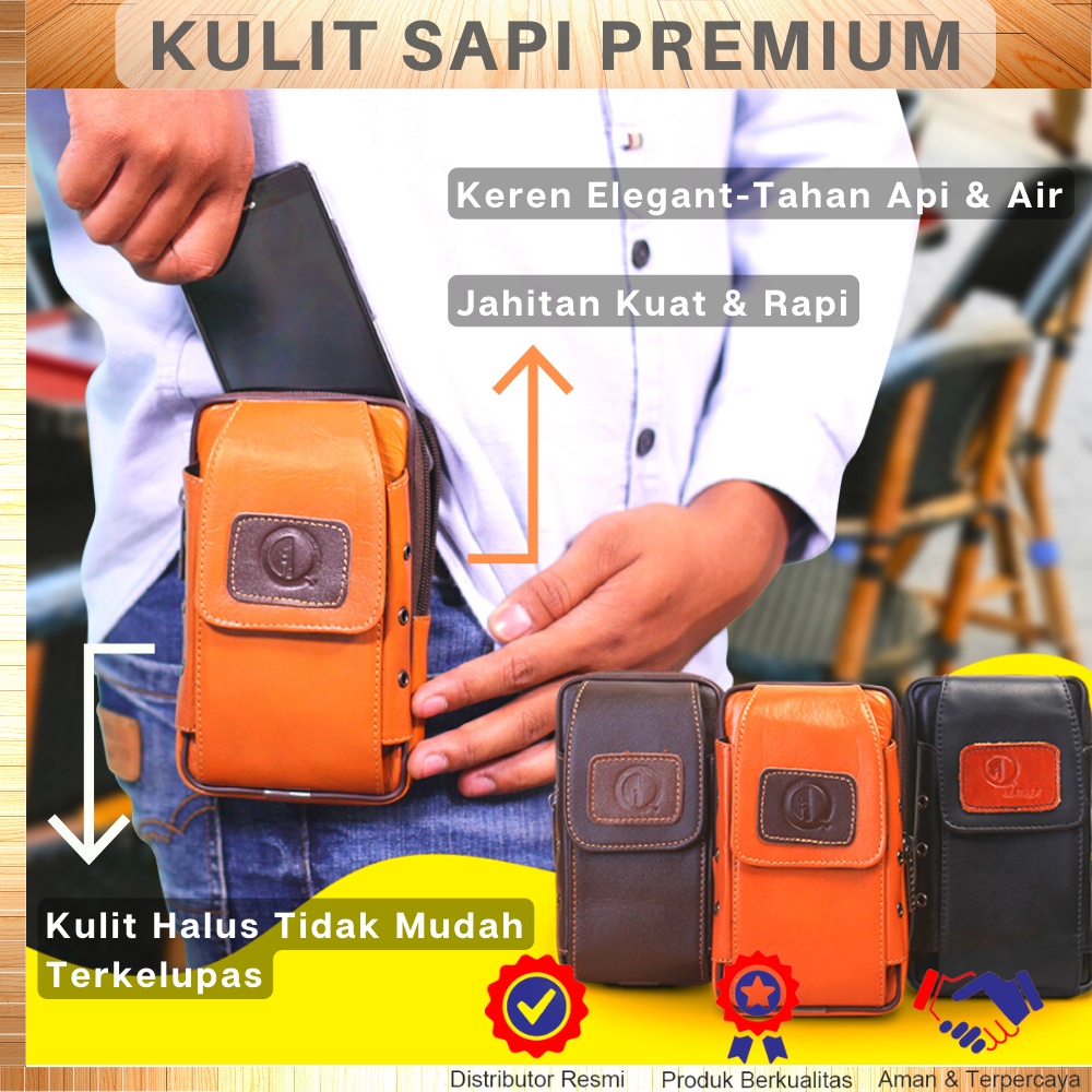 Tas Pinggang Tempat Handphone Waistbag Tas HP P008 Pinggang Kulit Sapi Asli