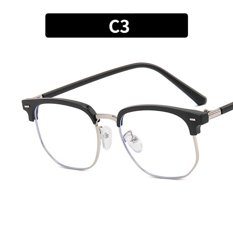 (YUZHU) Kacamata Vintage Anti Blue Light Eyeglasses Metal Half Frame Untuk Pria