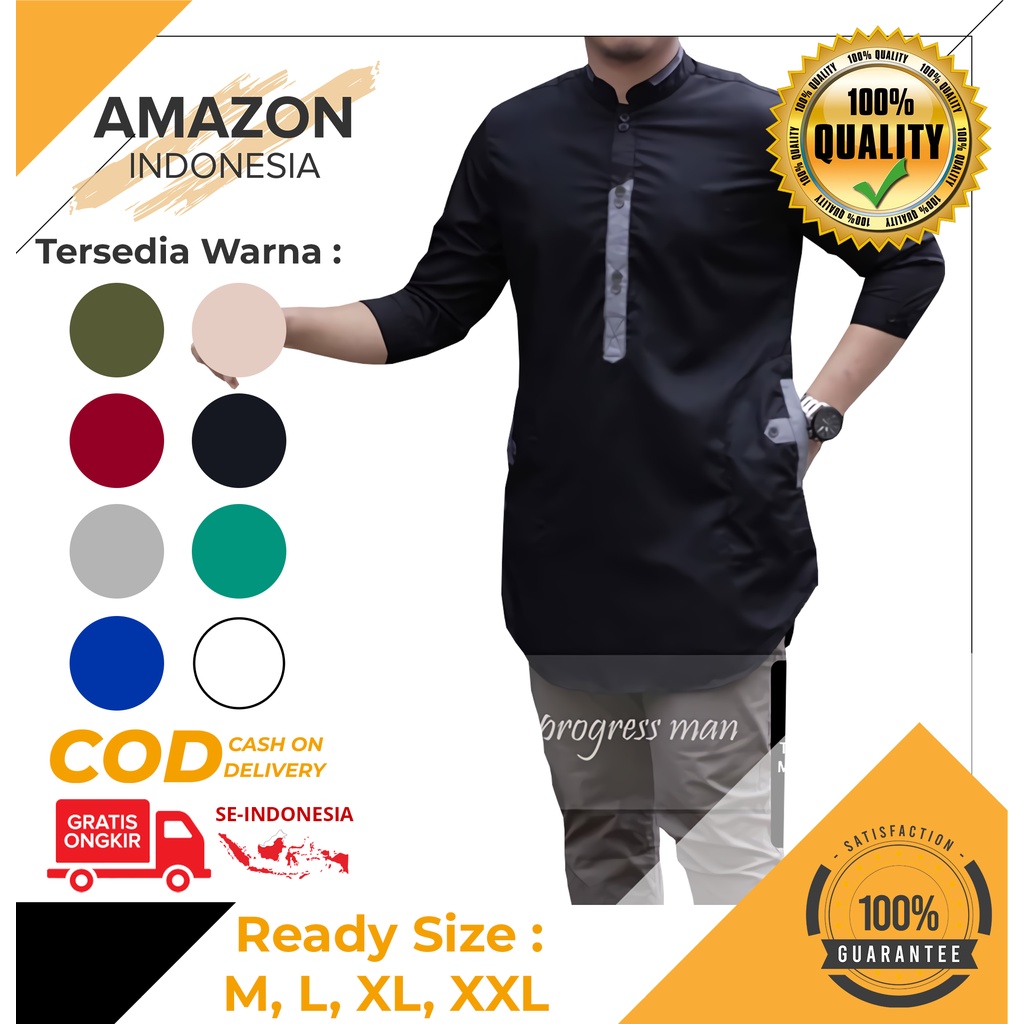 Baju Koko Pria Lengan Panjang 3/4 Motif Polos Warna Hitam Black Toyobo - Baju Koko Pria Dewasa - Busana Muslim Pria - Baju Lebaran Pria - Koko Pria Dewasa - Muslim Pria - Baju Kokoh - Baju Koko Polos - Koko Polos Pria - Baju Ramadhan - Seragam Hadroh