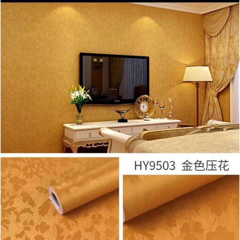 WALLPAPER STIKER DINDING BUNGA GOLD EMBOS  45CM X 10M