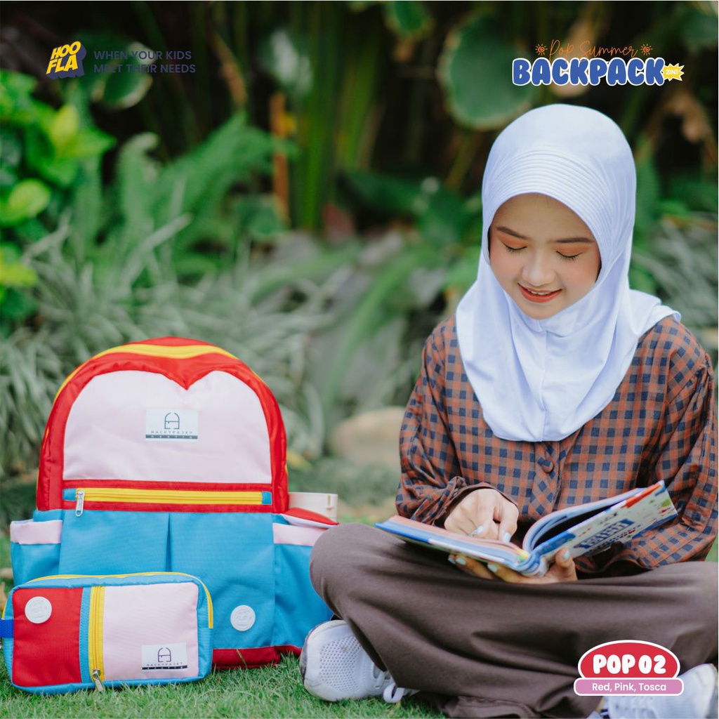 Hooflakids Tas Sekolah Anak POP Summer 2 IN 1 - untuk Anak Laki-Laki &amp; Perempuan SD