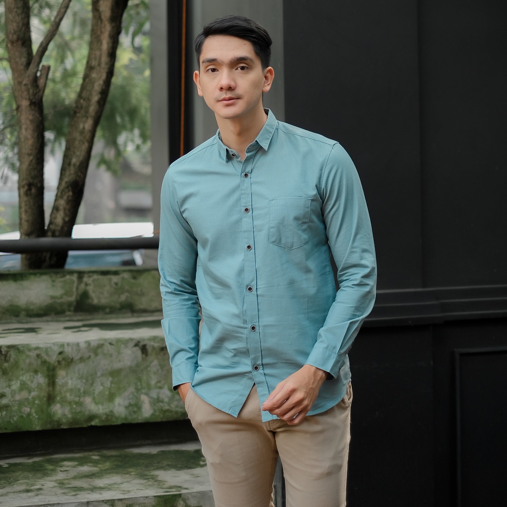 Kemeja Pria Cowok Polos Tangan Lengan Panjang Slimfit Casual Kantoran Murah