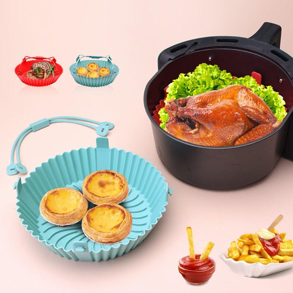 Solighter Bulat Silikon Panci Grill Pot Tray Reusable Pizza Plate AirFryer Aksesoris Baking Basket