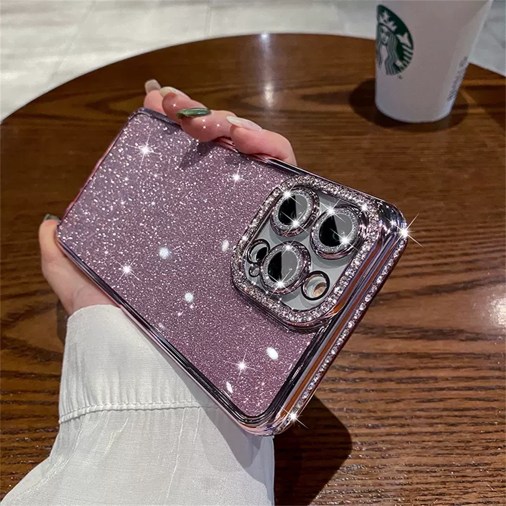 Luxury Diamond Glitter Case Iphone13 12 Pro Max Case iPhone 14 ProMax Plus Kamera Perlindungan Lensa Case Tertutup Penuh shock-proof Lembut Penutup Belakang