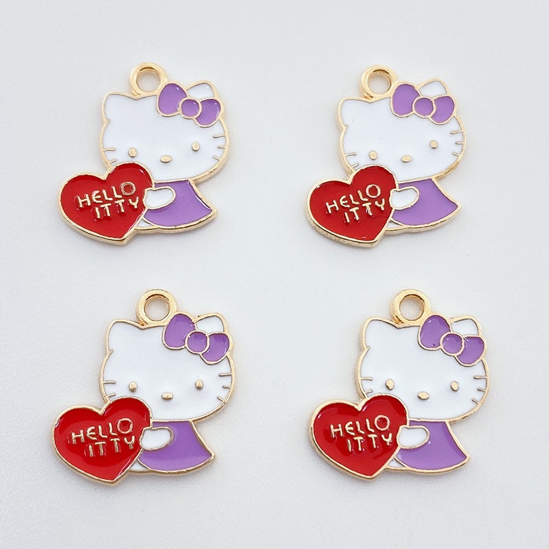 4pcs Alloy Drop Oil Love Kitten Pendant Perhiasan Anting Kalung Liontin Handmade DIY Bahan