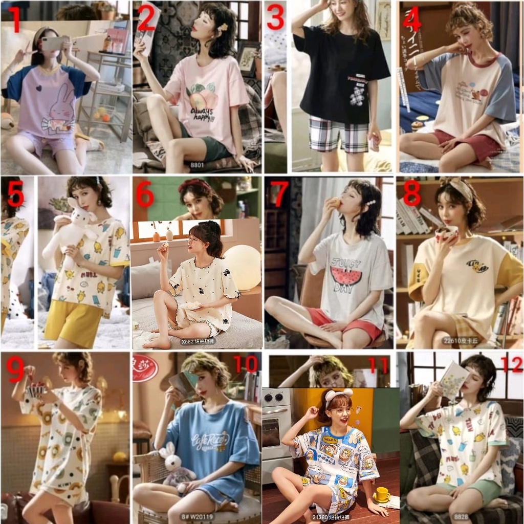 baju tidur piyama hotpant wanita bahan kaos premium import