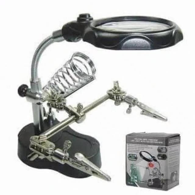 Taffware TE-801 Alat Pegangan Solder Helping Hand Kaca Pembesar LED
