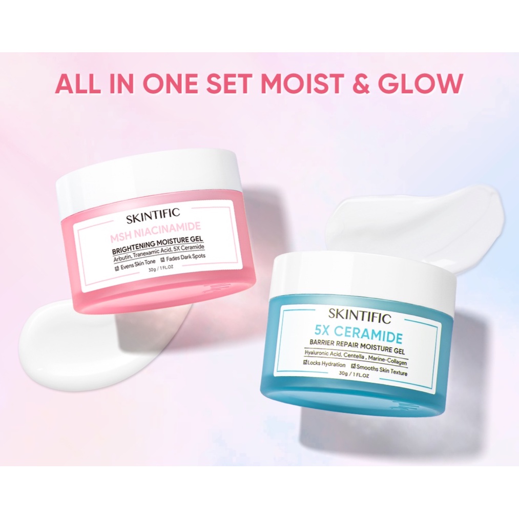 SKINTIFIC 2PCS Cream paket Skincare MSH Niacinamide Moisture Gel Moisturizer Brightening pelembab wajah + 5X Ceramide Moisturizer Moisture Gel Krim Wajah + Mugwort Acne Mask Mud Mask Clay Masker +Volcano Clay Mask Masker Wajah Mud Masker