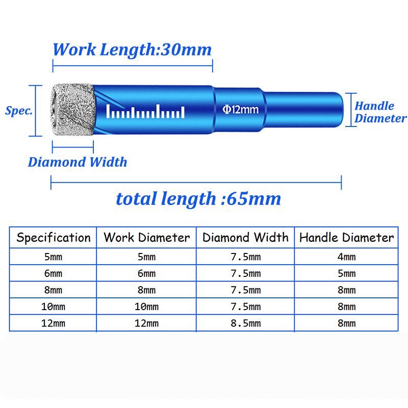 5pcs Mata Bor Keramik Hole Saw Granite Mata Bor Kaca Mata Bor Lapis Berlian Untuk Kaca / Marmer / Granit