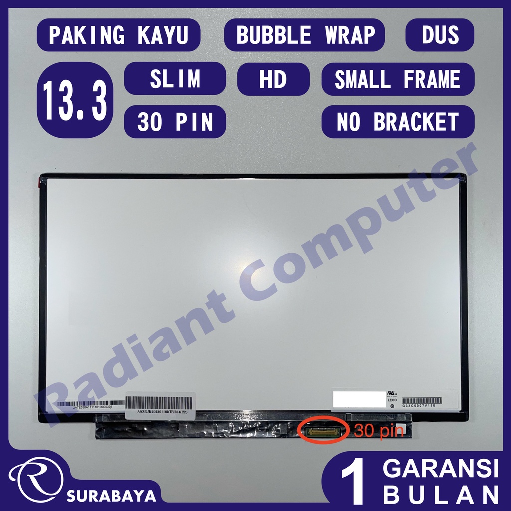 LCD LED 13.3 Slim 30 pin 1366x768 Small Frame No Bracket