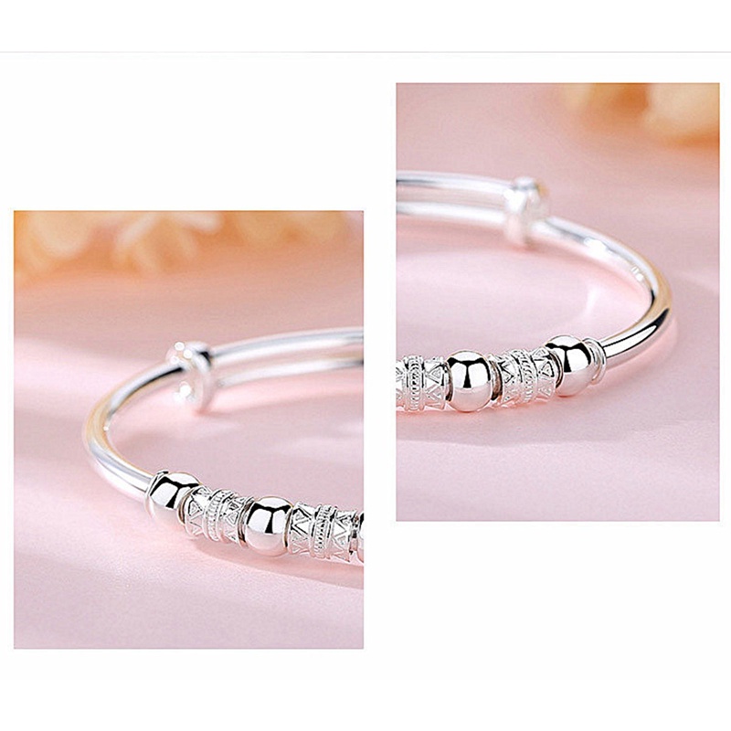 Bambu Tabung Gelang Untuk Wanita925 Sterling Silver Beads Bangle Bracelet Transfer Beruntung Cuff Bracelet Adjustable Fashion Wanita Perhiasan Gadis Fidget Bracelet