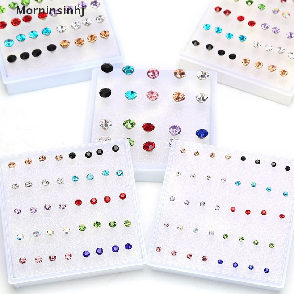 Mornin 10pasang/20pasang Set Berlian Imitasi Kristal Stud Anting Kecil Earrings Jewelry id