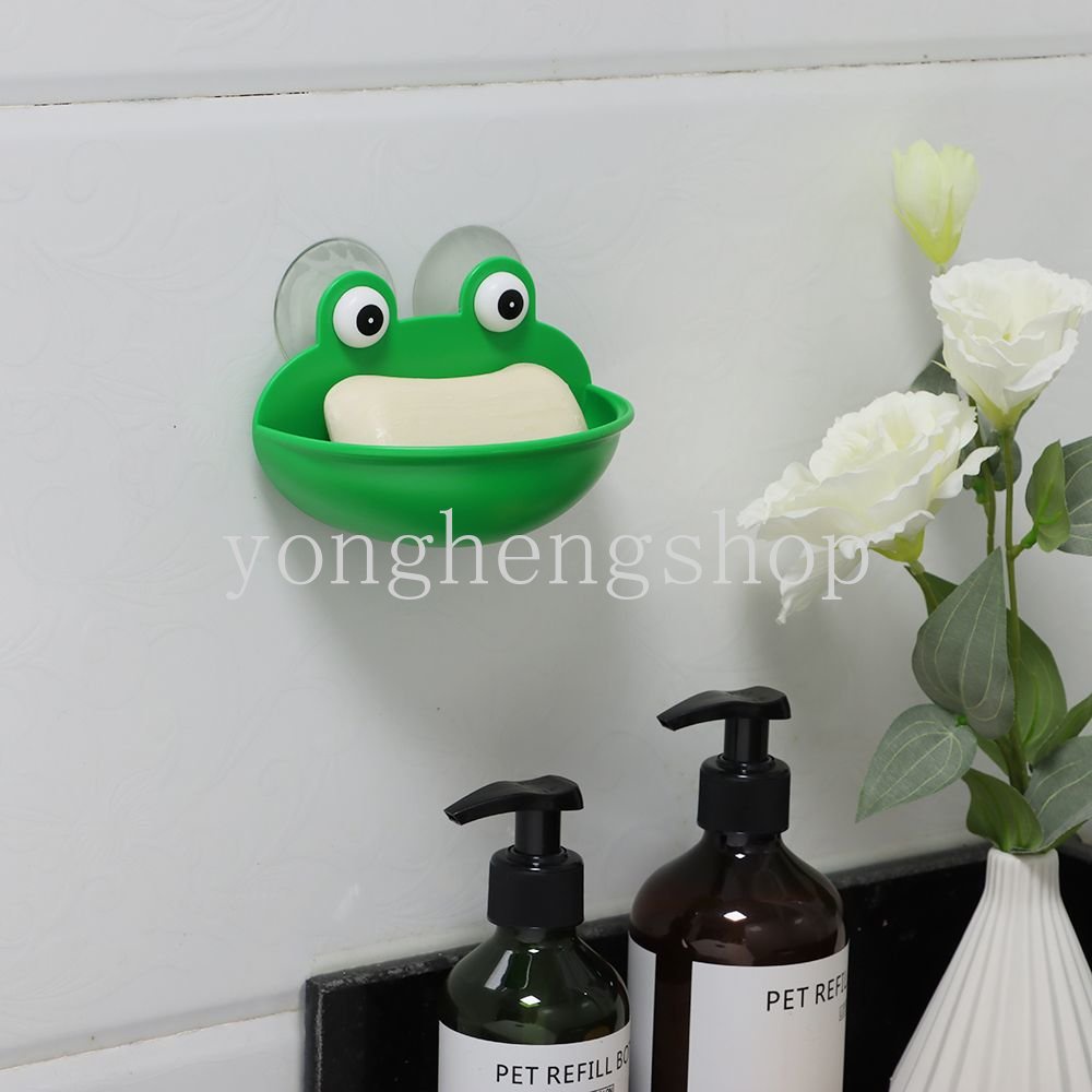 Kreatif Kartun Lucu Berbentuk Kodok Tempat Sabun Dengan Suction Cup Spons Sabun Drain Rak Sabun Piring Tray Kotak Penyimpanan Kamar Mandi Organizer