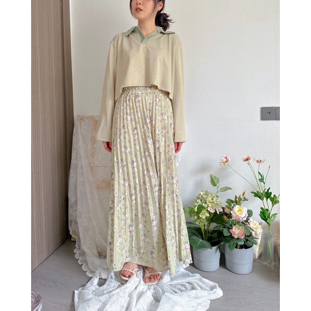 KANON - Aise Floral Pleated Skirt - Rok maxi plisket vintage motif floral hijab-friendly full furing