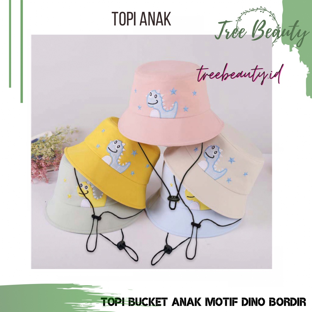 Topi Bucket Anak Bordir Dino Bintang 3 / Bucket Bordir Anak Laki Laki Perempuan