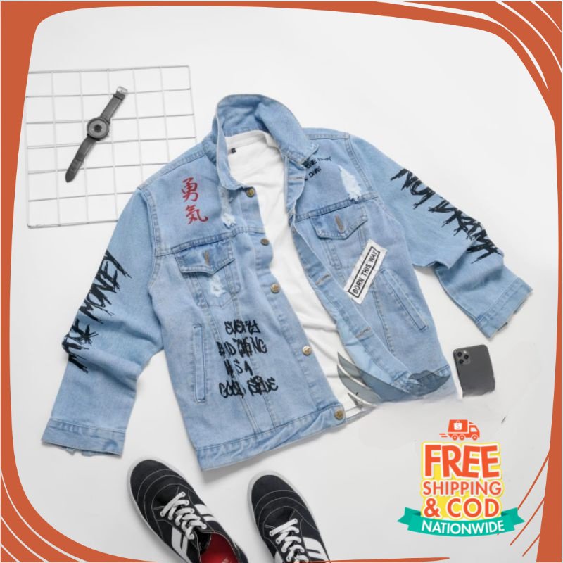 JAKET JEANS NEW BREND DENIM UNISEX/ Jacket denim grafiti jeans original