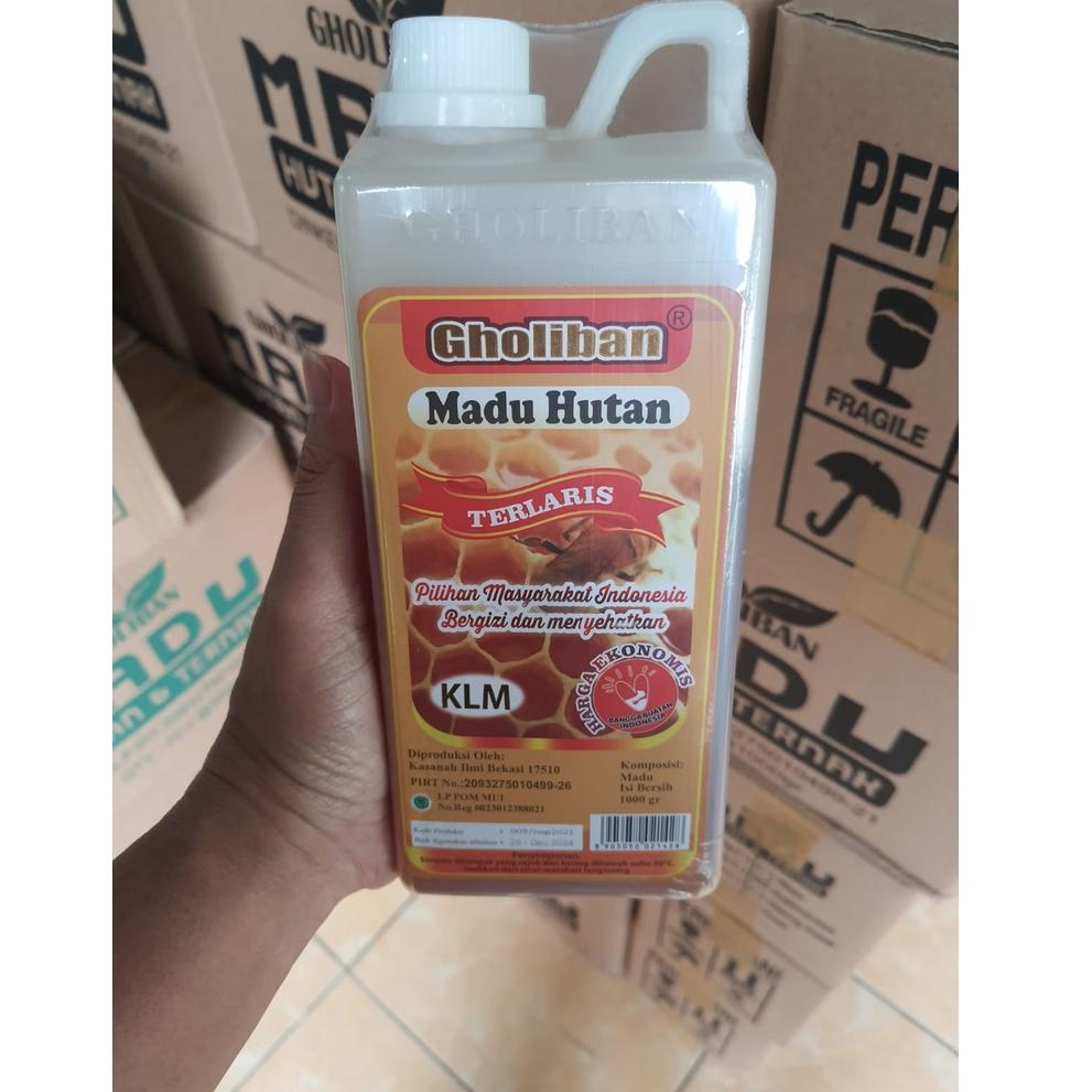 

qhc14 Madu KLM Gholiban Kalimantan 1 kg / 1kg Original Botol Timbul Tulisan Gholiban .,.,