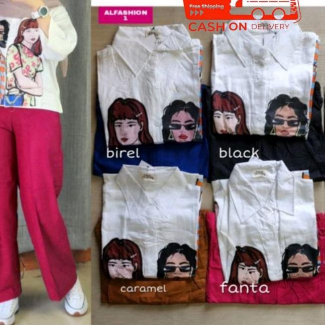 ♀ Anime Set Crop Crinkle Sablon LD 110 - Setelan Crop Top Crinkle Sablon / Setelan Kombinasi crinkle