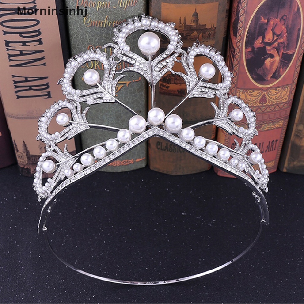 Mornin Handmade Bridal Mutiara Kristal Tiara Mahkota Rambut Besar Kontes Pesta Bando id