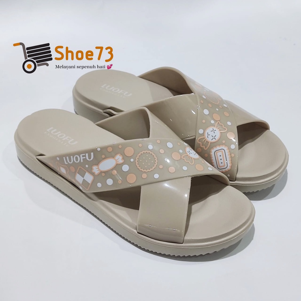 LUOFU E 7189 SM-B65 SIZE 36-40 ORIGINAL l Sandal Selop silang MOTIF jelly wanita l Sendal kokop cewek impor