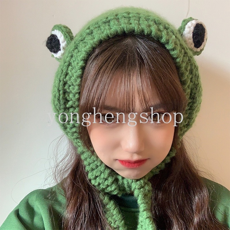 Topi Beanies Rajut Bahan Wol Desain Katak Mata Besar Untuk Unisex