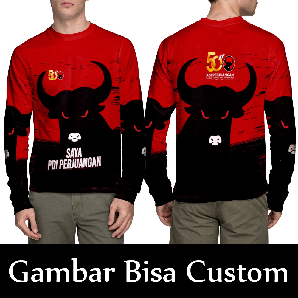 Kaos Baju Partai PDIP PDI PERJUANGAN Fullprint || Baju Pria PDIP || Kaos Tangan Panjang PDIP || T-Sh