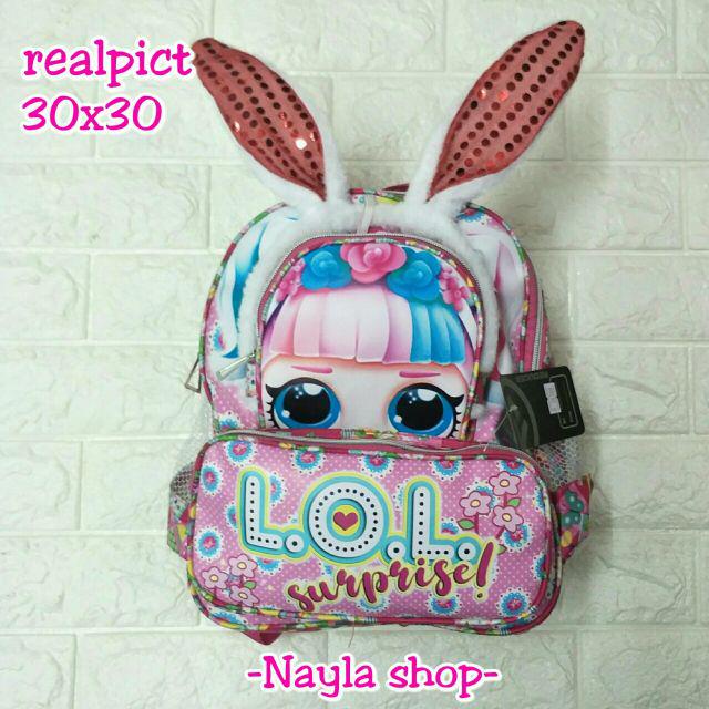 &quot;aurabagss&quot; - Tas Anak Perempuan BUNNY LOL Mix Bando LED Printing Ransel Sekolah Anak Perempuan PAUD TK Cute Imut Keren